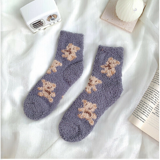 Women's Autumn and Winter Fleece Thickened Medium Socks (Gray)