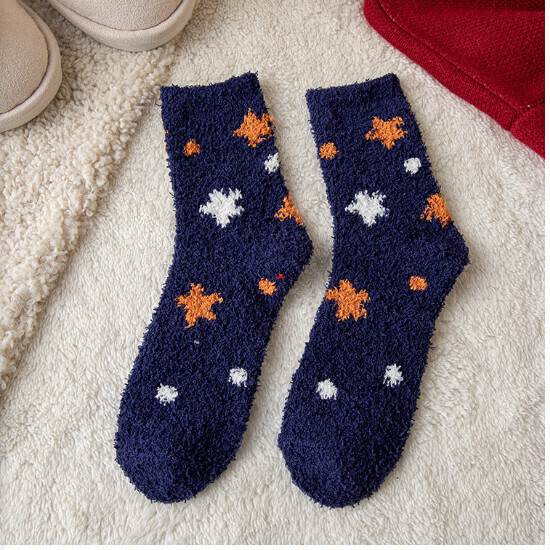 Women's Coral Fleece Mid-Tube Thickened Socks (Navy Blue)