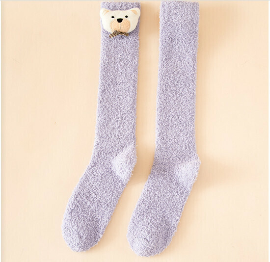 Women's autumn and winter thickened stockings (light purple + bow tie bear)