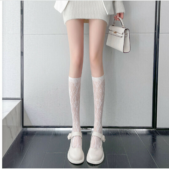Lace Calf Stockings Women's Stockings (307 Rose White Calf Socks)