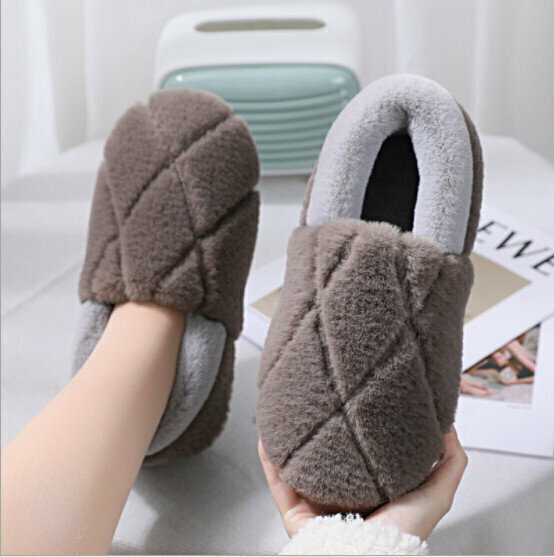 Home Plush Bag Heel Couple Cotton Slippers (Size 40-41 Color: Coffee)
