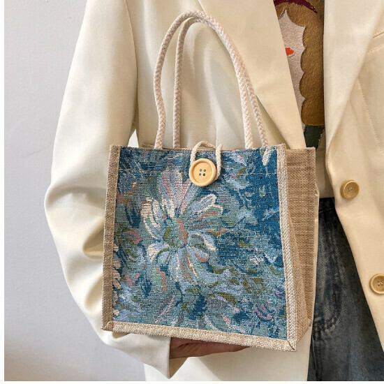 Handbag canvas bag handbag mini-shoulder bag (blue)