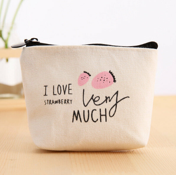 Coin purse-canvas large-capacity card case key case (small strawberry)