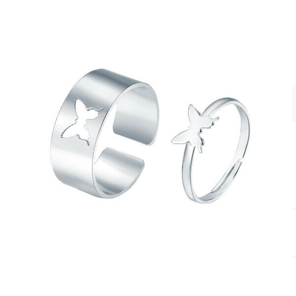 Creative Personality Butterfly 2-Piece Open Ring Set [White Opening Adjustable]