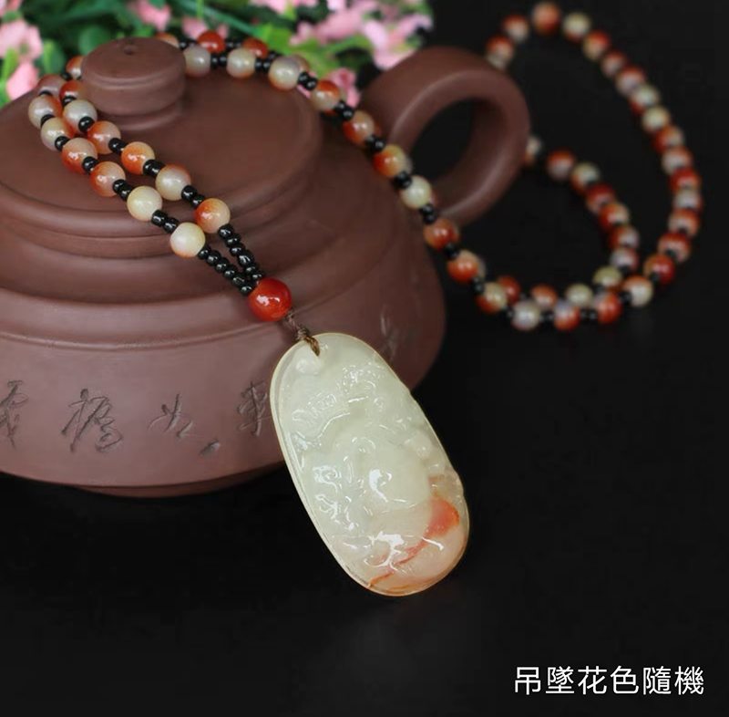 爆款復古簡約仿玉石長款項鏈（12-如意牌（瑪瑙紅））