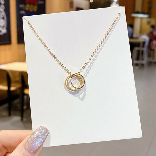 Simple necklace clavicle chain simple pendant [4# three ring pendant - gold]