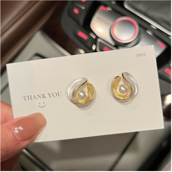 Women's Flower Pearl Earrings (Q34-Silver Needle Gold)