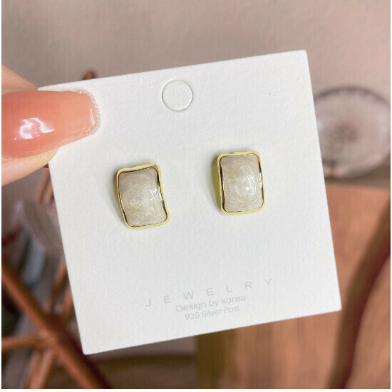 Women's Fashion Earrings Simple Earrings (E2054-White Silver Pin)