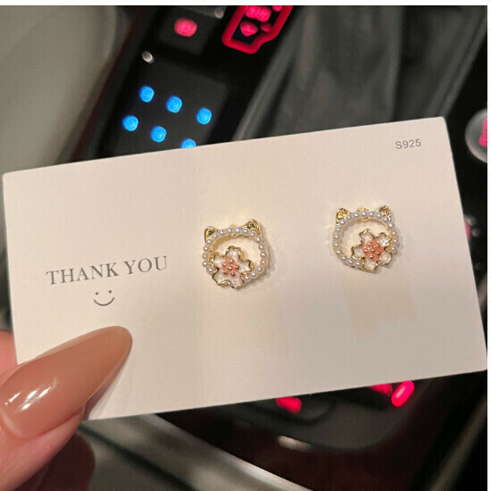 Women's Cute Kitten Flower Stud Earrings (Gold)