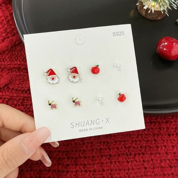 (Christmas elk [four-piece set]) silver needle stud earrings earrings 