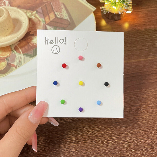 S925 Silver Needle Candy Colored Beanie Stud Earrings Set (DOU1 Nine Colored Beanie【Scrub】)
