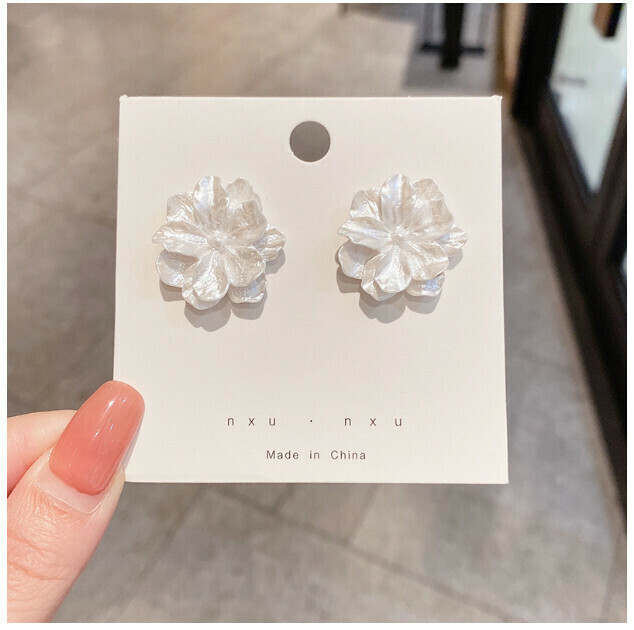 Fashion Pop Earrings (48# White Flower Stud Earrings - Silver Needle)