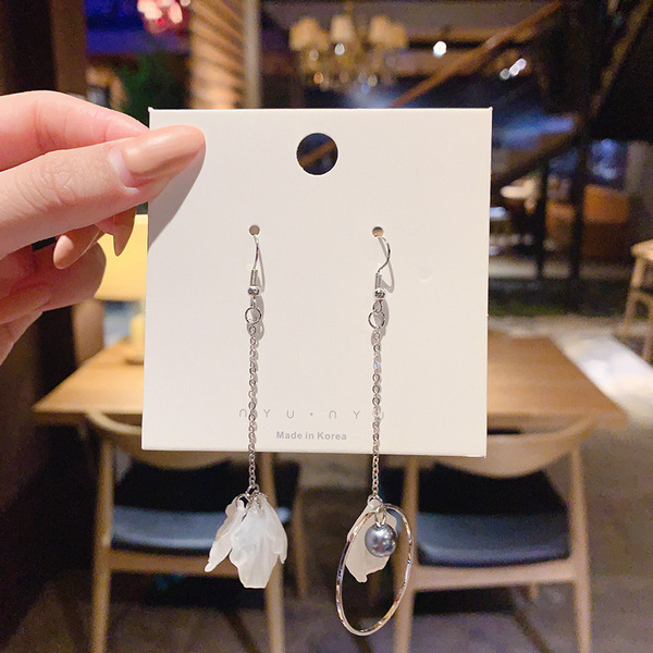 Fashion Pop Earrings [77# Silver Asymmetrical Ear Hooks]