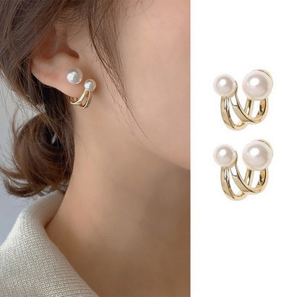 Fashion and popular earrings [37# size pearl earrings - gold silver needle]