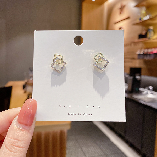 Fashion Pop Earrings [99# Square Geometric Personality Stud Earrings - Silver Needle]