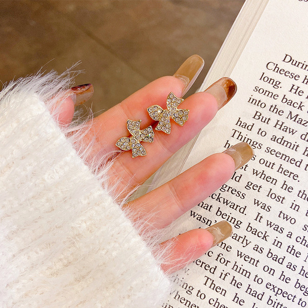 Fashion Pop Earrings [101# Small Bow Earrings - Silver Needle]