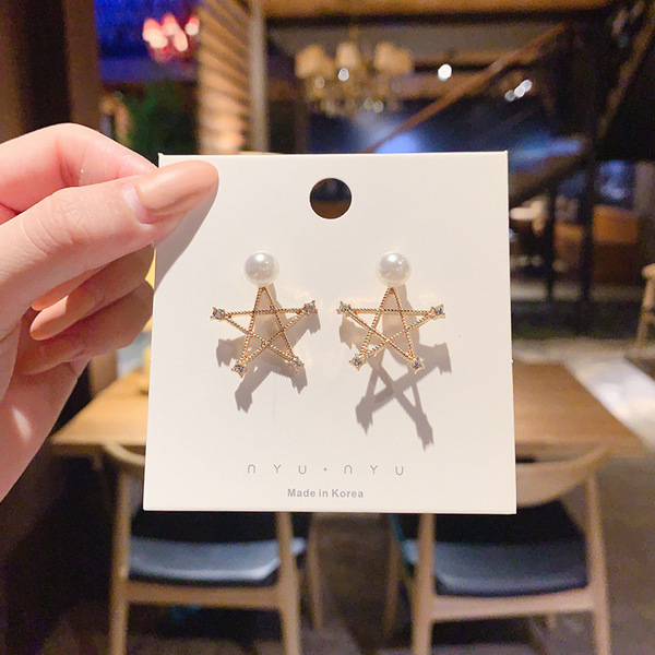 Fashion Pop Earrings [57# Pearl Pentagram Star Stud Earrings]