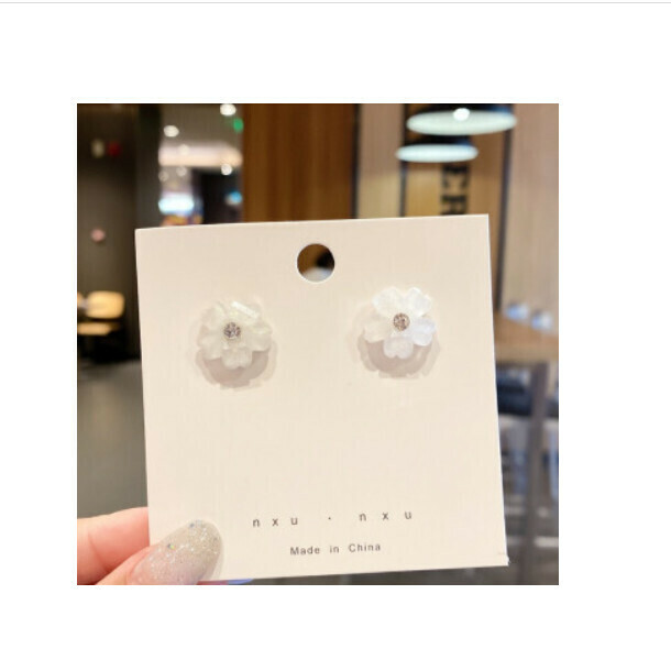 925 Silver Pin Fashion Earrings (126# White Five-Petal Flower)