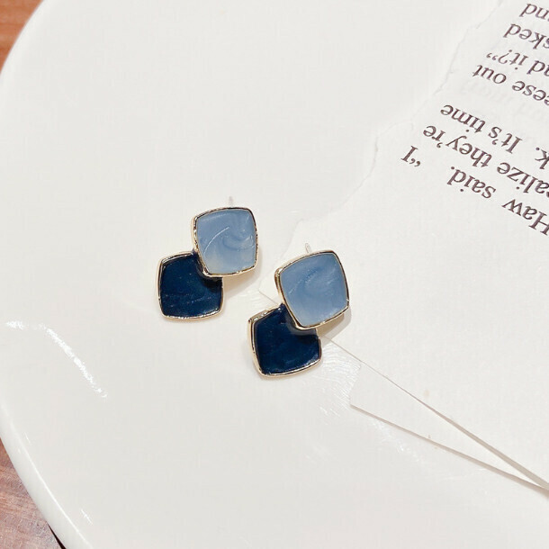 925 Silver Pin Fashion Earrings (116# Contrast Earrings - Blue Gray Silver Pin)