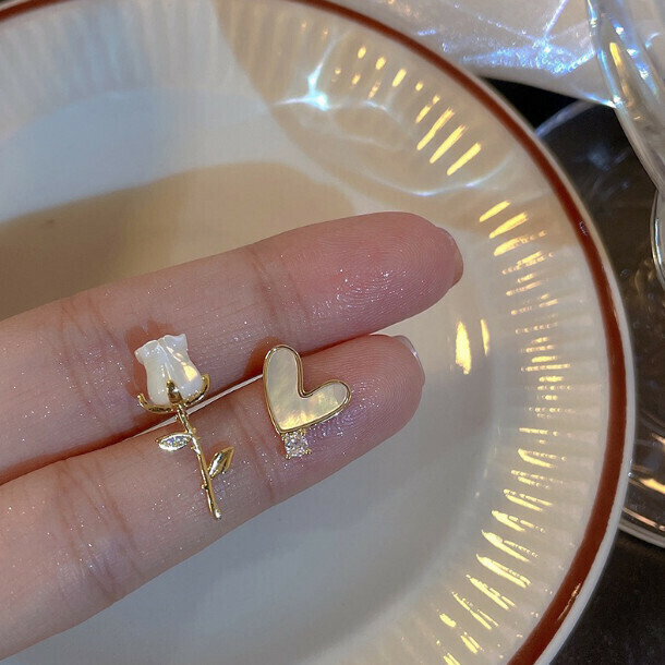 French Fashion Earrings Stud Earrings Earrings Earrings (40# Asymmetrical Flower Heart Stud Earrings - Gold)