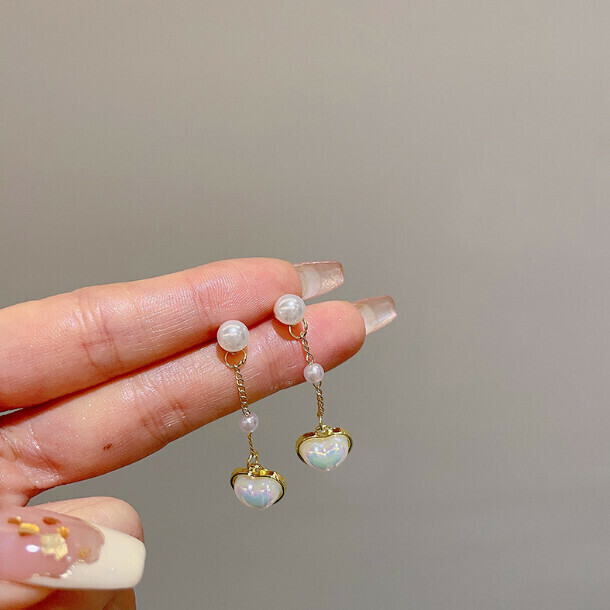 French Fashion Earrings Stud Earrings Earrings (62# Pearl Heart Tassel Earrings - Silver Needle Gold)