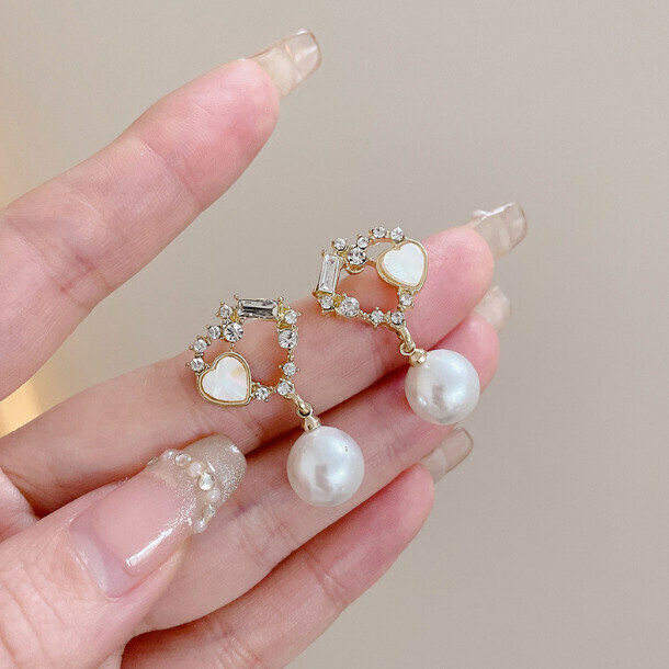 French Fashion Earrings Stud Earrings Earrings Earrings (56# Hollow Love Pearl Earrings - Silver Needle Gold)