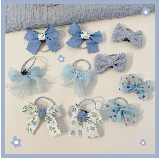 Children's hair rope hair tie does not hurt the hair rope rubber band (12# fantasy blue 10-piece set)