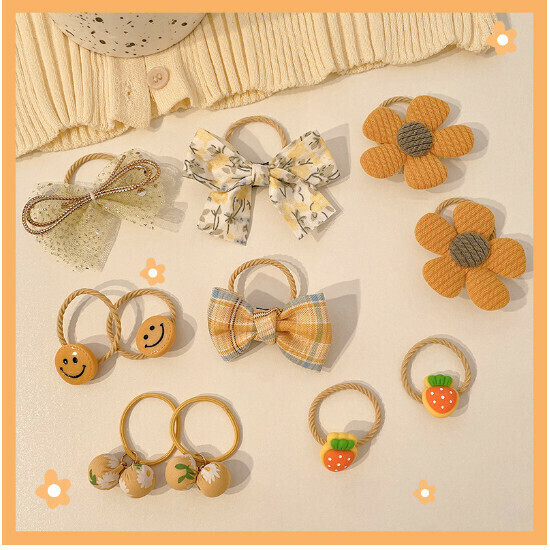 Children's hair tie hair tie does not hurt the hair rope rubber band (6# yellow smiley face 11 pieces set)