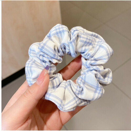 Pig large intestine ring hair ring wild fabric fat intestine head rope hair ornament (53# white blue grid)