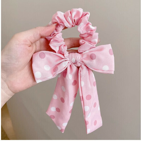 Scrunchie, floral hair ornament, rubber band, hair rope headpiece (3# pink polka dots)