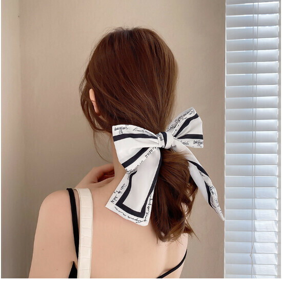 Ponytail hair tie headpiece [7# flat corner black and white striped letters]