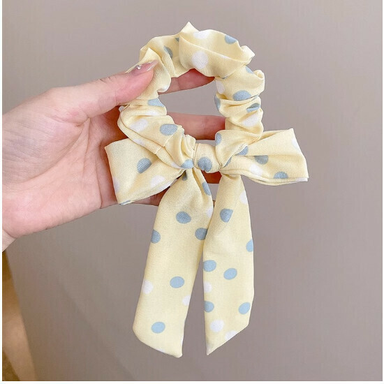 Hair tie floral hair ornament leather band hair rope headgear (1# yellow polka dots)
