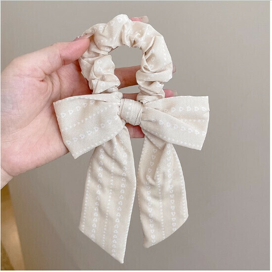 Hair tie floral hair ornament rubber band hair rope headpiece (6# beige stripe)