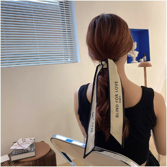Ponytail hair tie headpiece [4# black edge beige + letters]