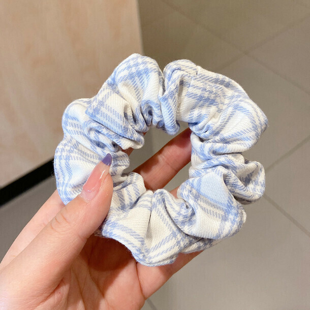 Korean version of JK hair rope hair tie simple hair accessory (25# white blue grid)
