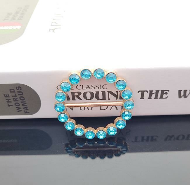 (GOLD SET WITH SKY BLUE DIAMONDS * INNER DIAMETER 30MM) KOREAN SILK SCARF BUCKLE METAL WAIST BUCKLE KNOTTED BUCKLE