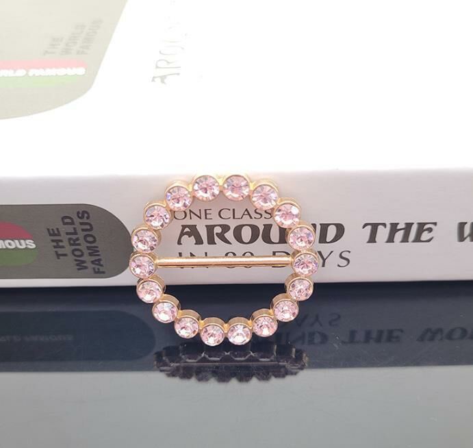 (GOLD SET WITH PINK DIAMONDS * INNER DIAMETER 30MM) KOREAN SILK SCARF BUCKLE METAL WAIST BUCKLE KNOTTED BUCKLE