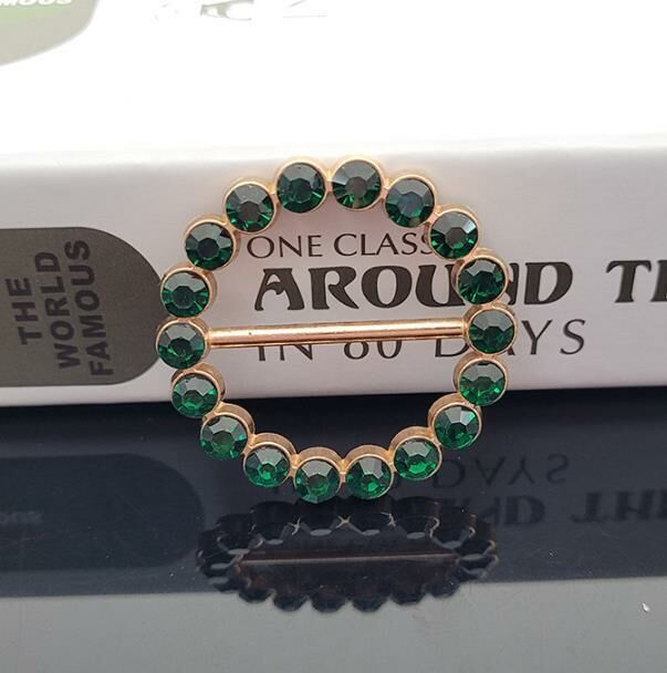 (GOLD SET WITH DARK GREEN DIAMONDS * INNER DIAMETER 30MM) KOREAN SILK SCARF BUCKLE METAL WAIST BUCKLE KNOTTED BUCKLE