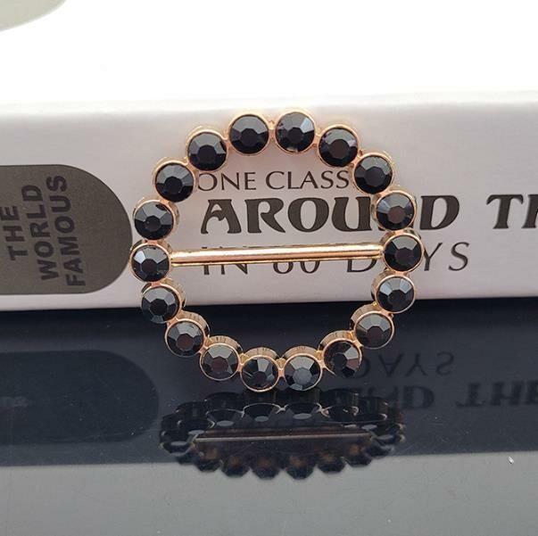 (GOLD SET WITH BLACK DIAMONDS * INNER DIAMETER 30MM) KOREAN SILK SCARF BUCKLE METAL WAIST BUCKLE KNOTTED BUCKLE