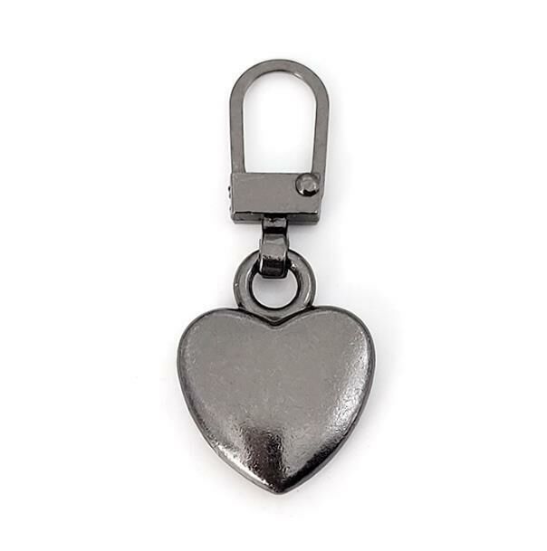 (Heart-shaped *gun-colored) metal zipper pull, zipper, slider 