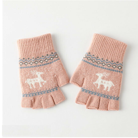 Men's and Women's Knitted Half Finger Socks (Fawn Pink One Size)