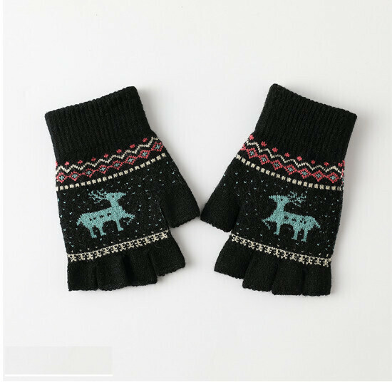 Men's and Women's Knitted Half Finger Socks (Fawn Black One Size)