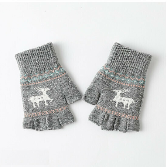 Men's and Women's Knitted Half Finger Socks (Fawn Grey One Size)