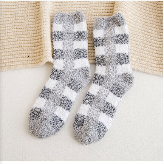 Men's Checkered Thick Thermal Socks (Light Grey)