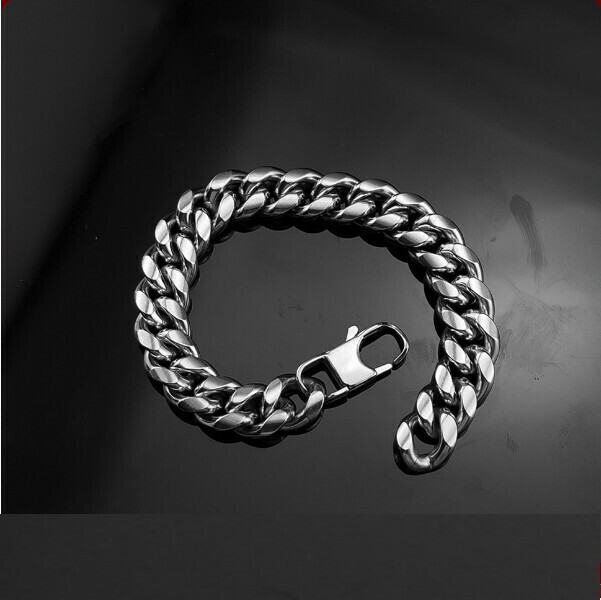 Cuban Titanium Steel Bracelet Hip Hop Personality Bracelet (12mm Thick Purity 23cm Long)