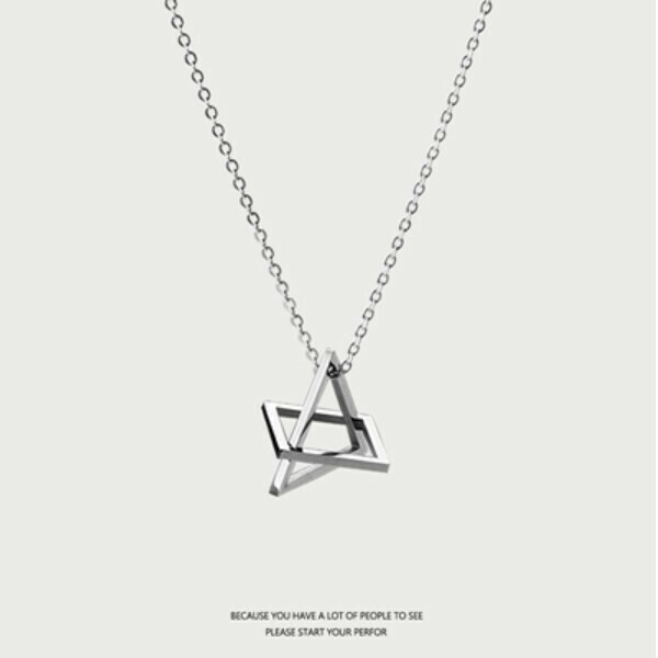 Niche design geometric pendant titanium steel necklace (O-shaped chain length 60CM) (steel color)