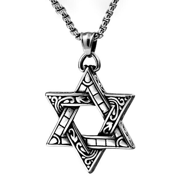 Titanium six-pointed star pendant necklace (titanium steel pendant +3.0-60 square pearl)