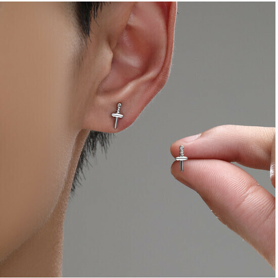 Stud Earrings Cross Men's (White Pair)
