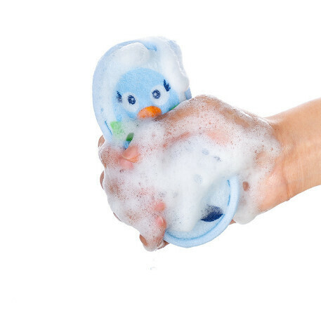 Cartoon children's sponge brush bath towel [blue penguin]