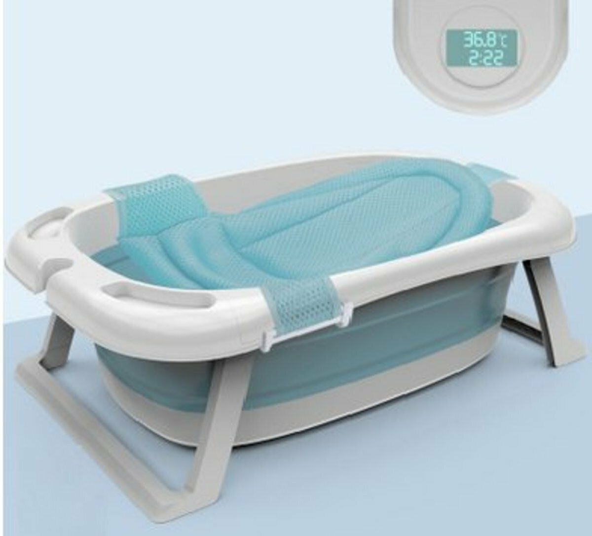 <感溫>Foldable Baby Bath Set (Gray Blue) (Including Safety Net) (85*53*25cm)  